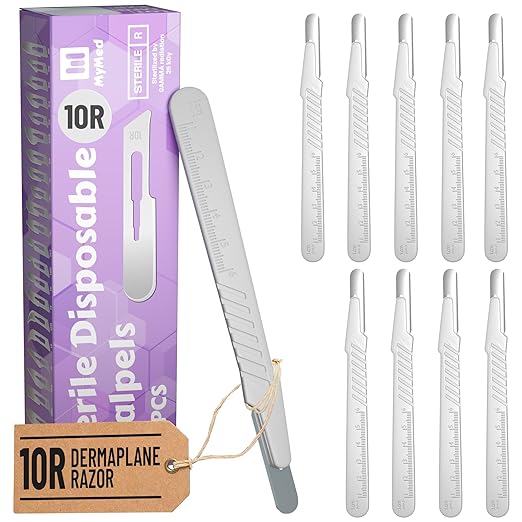 Disposable 10r Blades Dermaplaning Scalpels - Pack of 10 Dermaplane Razors for Women Face, Scalpel Blades, Sterile