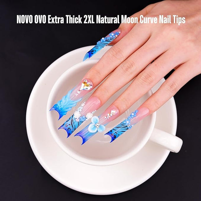 NOVO OVO Halloween XXL Square Nail Tips with Sharp Point & Moon Curve, Extra Thick False Nails Press on, matte Full Cover Soft Gel Extension French Tips Fake Nail Acrylic kit for DIY X 15 Size 180pcs