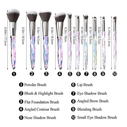 Kingtree Makeup Brushes Set, 10PCS Crystal Makeup Brushes Premium Synthetic Powder Foundation Concealer Eye Shadow Brush, Professional Face Eye Make Up Brushes for Girls Women