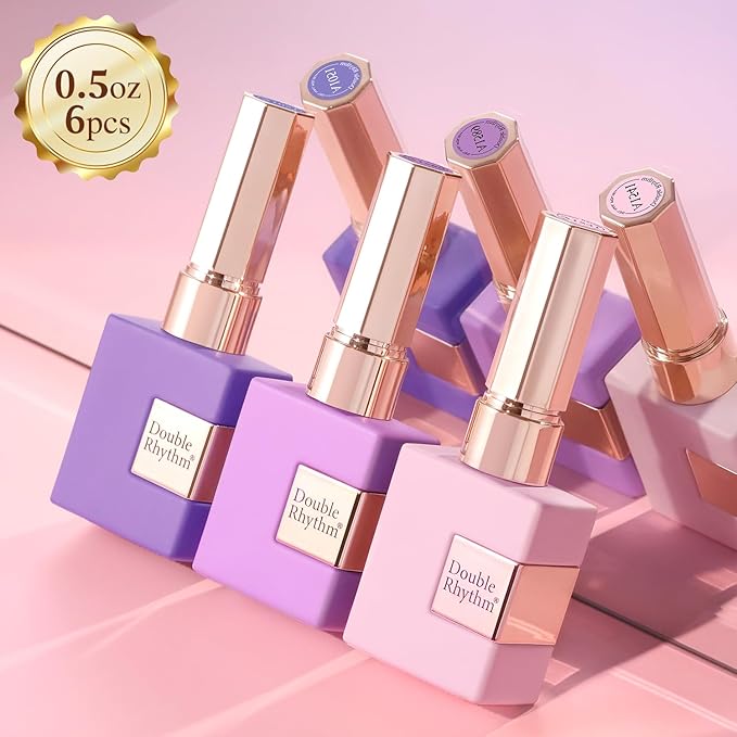 Double Rhythm 6 Pcs 15 ML Gel Polish Set Same Color Same Bottle Soak Off Gel Polish Kit Nail Art Manicure Salon DIY at Home for Women (Light Dark Purple Violet Rose Pink-T6-16)