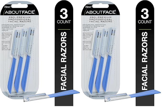 About Face Pro-Premium Facial Razors - 3 Beauty Groomers for Hair Removal, Ideal for Shaving, Exfoliating, Dermaplaning and Brow Shaping, Japanese Stainless Steel Gently Removes Facial Hair