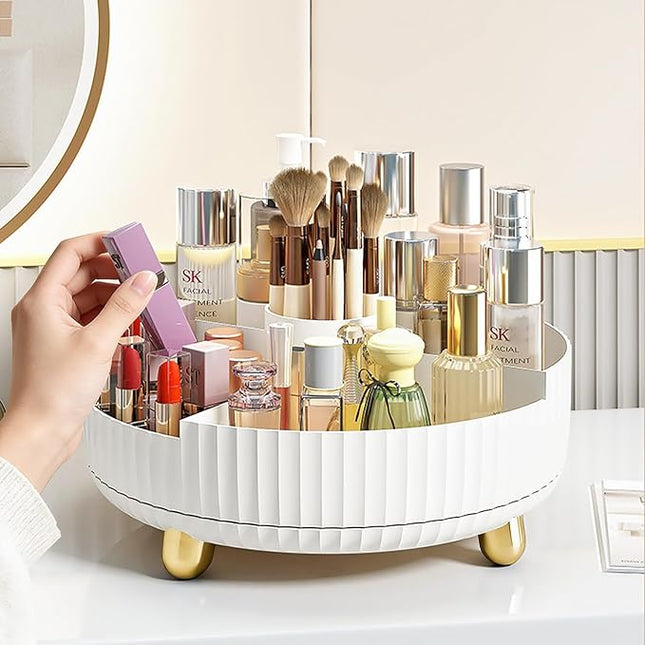 Anyoifax Makeup Perfume Organizer Tray with Divider 360 Degree Rotating Lazy Susan Skincare Lotion Organizer Spinning Cosmetics Storage for Dresser, Vanity, Bathroom Countertop, Large White