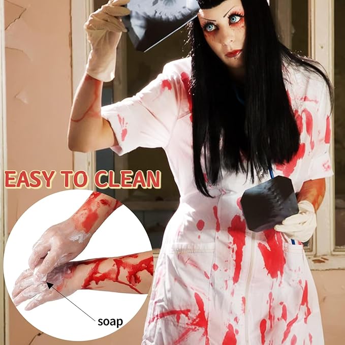 4PCS Fake Blood Makeup Kit, Washable Fake Blood Spray 2.1oz, Dripping Blood 2.1oz, Coagulated Blood 1.06oz and One Stipple Sponge, Halloween SFX Makeup for Zombie,Vampire and Monster Cosplay