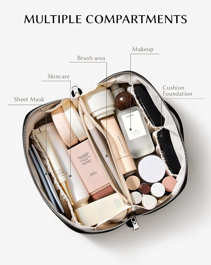 EACHY Makeup Bag,Large Capacity Travel Makeup Bag,Waterproof Portable Open Flat Toiletry Bag Cosmetic Bag with Divider and Handle