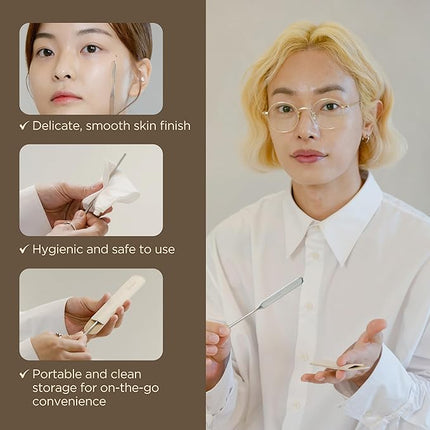 Piccasso Brush Korean Foundation Spatula – Professional Stainless Steel Makeup Tool for Thin, Seamless Foundation & Cream Blending (Spatula-brush hybrid for flawless skin)