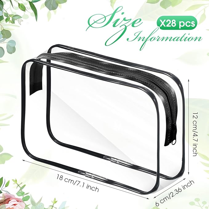 Reginary 28 Pieces Clear Cosmetic Makeup Bags with Zipper Bulk Travel Size Plastic Toiletry Carry Pouch Waterproof Portable Transparent Zippered Organizer Case for Women Men Traveling and Organizing