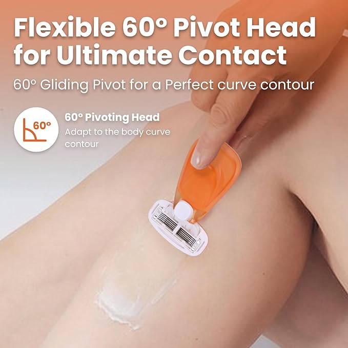 Mini Travel razor Kit for women - 1 Handle and 3 Cartridges - Extra Smooth 5-blade With Case for Close Shaving - Orange