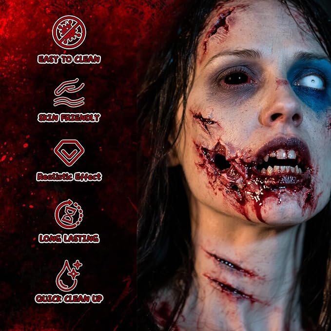 3PCS Halloween Fake Blood Makeup Kit, Fake Blood Dripping 2.03oz + Spray 2.03oz + Coagulated 1.35oz, Realistic Washable Fake Blood for Zombie Monster Mouth Clothes Vampire Cosplay & Dress Up