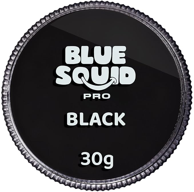 Blue Squid Face Paint Water Based Single Cake Professional Face Paint & Body Paint - Water Activated, Kids Adults Face Painting for Costume, Halloween Makeup, Cosplay - Classic Black Face Paint 30g