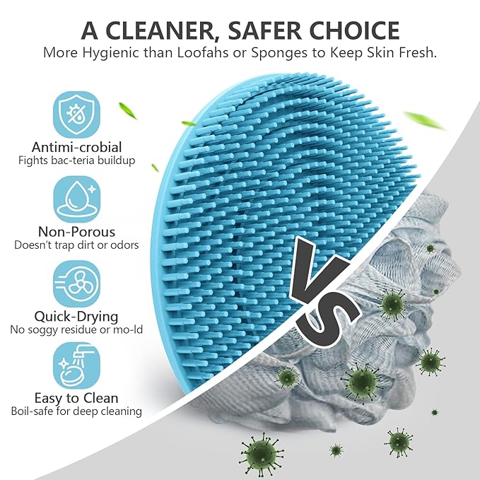 Silicone Body and Face Scrubber Set 5 Pack, BEAUTAIL Shower Bath Scrubber, Gentle Exfoliating Brush for Women Men Sensitive Skin, More Hygienic Than Traditional Loofah, Long Lasting, Pink+Blue+Gray