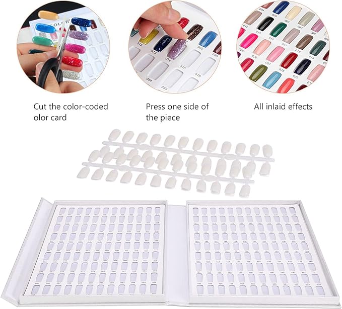 Noverlife Professional 216 Nail Colors Chart, White Nail Gel Polish Display Card Book, Nail Art Salon Nail Design Display Booklet, Nail Color Swatches Nail Practice Card Design Board
