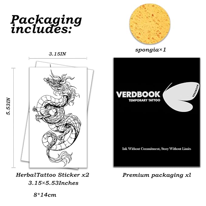 Waterproof Temporary Tattoos: 2-Sheet Tattoo Kit with Realistic Body Stickers, Semi-Permanent Tattoos for Adults Lasting 7-15 Days – Safe for Men & Women, Mountain Coil Dragon