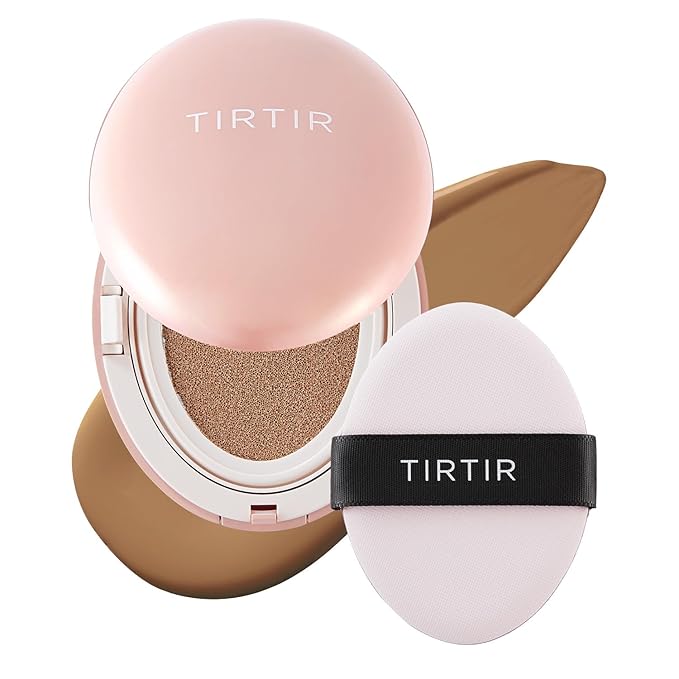 TIRTIR Mask Fit All Cover Pink Cushion Foundation | High coverage, Velvety Matte Finish, Lightweight, Flawless, Corrects Redness, Korean Cushion (#35N Walnut, Full Size, 0.63 Fl Oz)