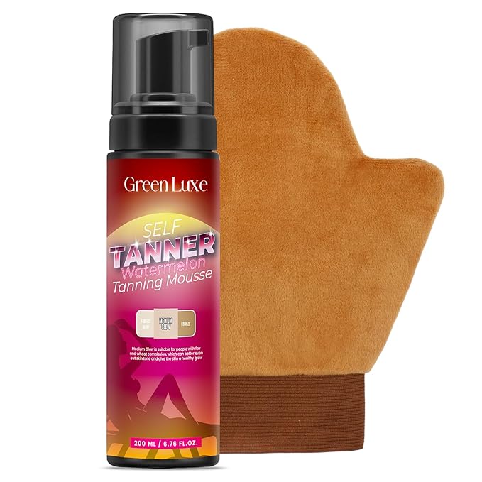 Self Tanner Mousse Kit – Light Medium Glow Sunless Tanning Foam - Flawless & Streak-Free Watermelon Scent Fake Tan Mousse with Mitt for White Pale Skin 6.76 fl. oz