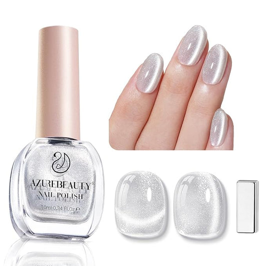 AZUREBEAUTY Cat Eye Nail Polish Fast Drying Silvery Glitter Nail Polish Moonlight Natural Glassy Shine Salon Quality for Women Girl Gifts