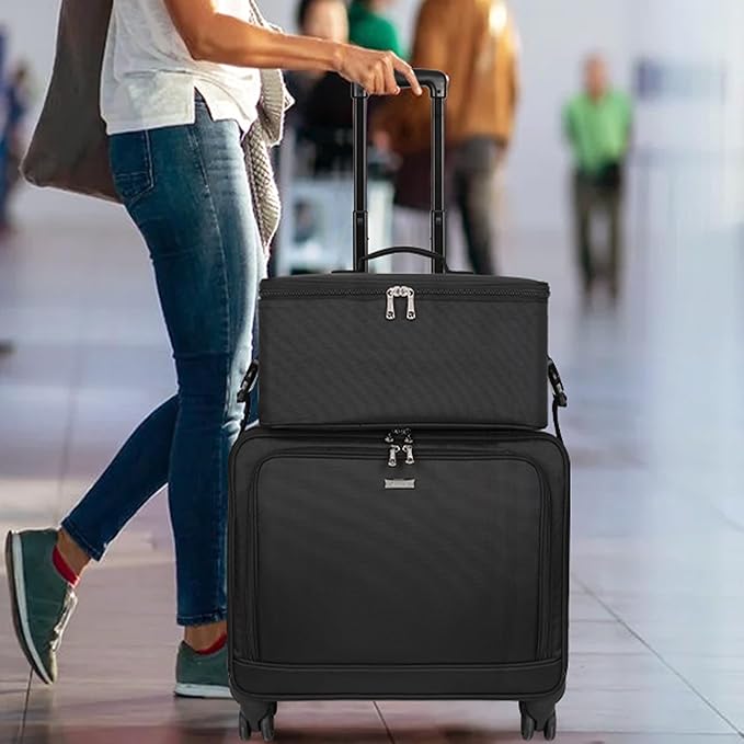 Rolling Makeup Bag Professional Makeup Artist Bags 2 in 1 Cosmetics Case Extra Large Trolley Travel Case with 360° Swivel Wheels and Adjustable Dividers