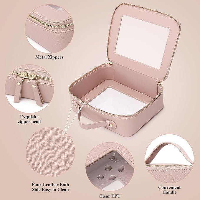 Pinkmik Clear Makeup Bag Waterproof Travel Case for Cosmetics and Toiletries Women's Purse Organizer and Clear Car Bag with Zipper (Pink, L+M+MINI)