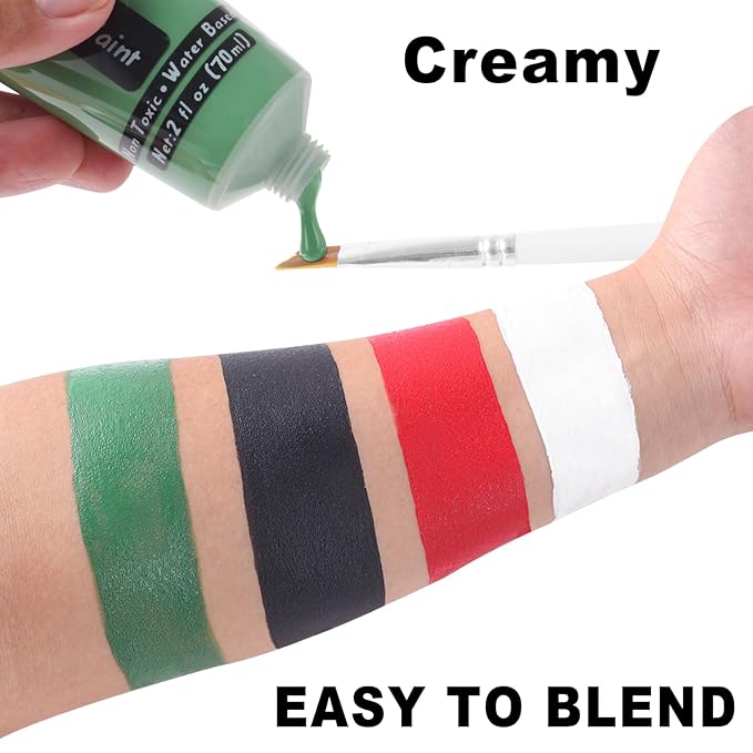 Go Ho Green Face Body Paint Washable (2.37oz/pc),Cream Green Face Paint,Full-coverage Body Paint for Halloween Costumes Camouflage Hunting Witch Gamora Hulk Cosplay Makeup