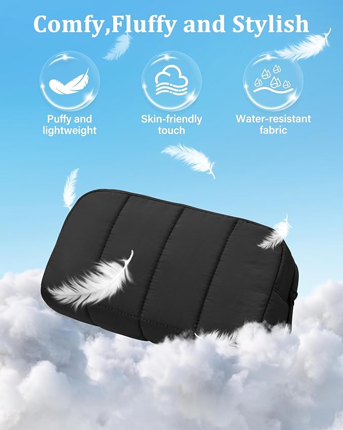 oscaurt 2 Pcs Makeup Bag Travel Toiletry Bag for Women Puffy Padded Cosmetic Pouch Purse Wide-open Makeup Organizer Case Travel Essentials