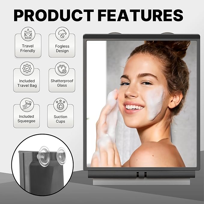 ToiletTree Products Fogless Shower Bathroom Mirror with Squeegee and Travel Bag