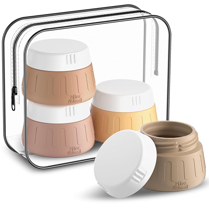 Gemice 2 oz Travel Containers for Toiletries, 4-Pack TSA Approved Travel Size Toiletries Containers for On-the-Go, Small Leak-Proof Travel Essentials Silicone Jar for Shampoo, Lotions, Cleanser