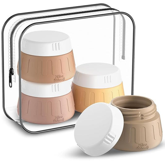 Gemice 2 oz Travel Containers for Toiletries, 4-Pack TSA Approved Travel Size Toiletries Containers for On-the-Go, Small Leak-Proof Travel Essentials Silicone Jar for Shampoo, Lotions, Cleanser