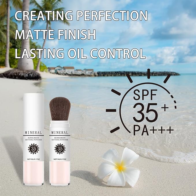 Sunscreen Setting Powder SPF 35, Mineral Brush Powder for Face & Scalp, Oil Control Natural Matte Finish Loose Powder Translucent Lasting Lightweight Breathable for All Skin (04# Pink Complexion)