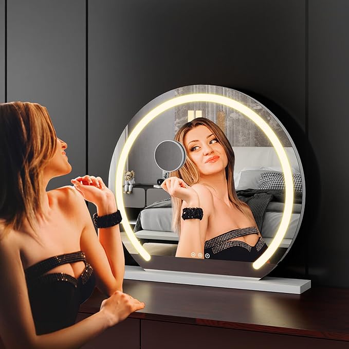 YOURLITE Vanity Mirror with Lights,23"x 24" Modern Mirror with LED Lights, 3 Colors Modes & Adjustable Brightness, Makeup Mirrors Vanity Mirror 10x Spot Mirror, USB Charging Port