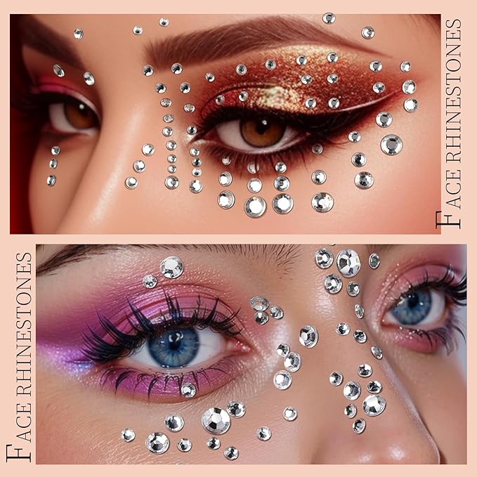 Teenitor Self Adhesive Face & Body Rhinestone Makeup Gems - Festival & Concert Face Jewels, Hair Gems, Stick On Pearls