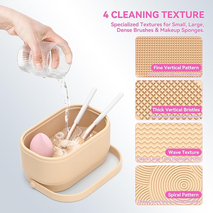 Makeup Brush Cleaner Mat 3 in 1 Makeup Brush Holder Silicone Makeup Brush Drying Rack Make Up Brush Cleaning Bowl Make Up Brush Cleaner Pad Cosmetic Storage Box Cleaning Tool for Sponge Powder Puff