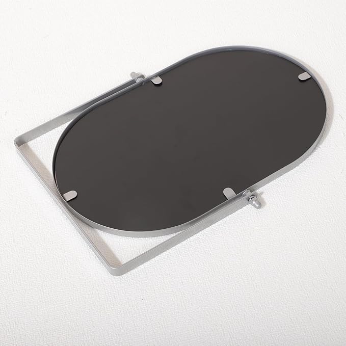 Bathroom Rectangle Desktop Makeup Mirror with Silver Metal Standing 180° Rotation Vanity Table Mirror Portable Cosmetic Mirror for Dressing Room Bedroom