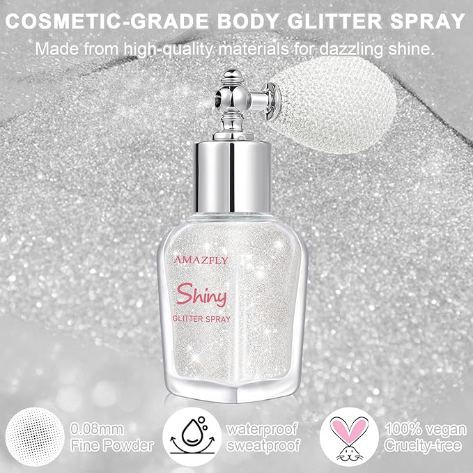 Hair and Body Glitter Spray, Shimmering Powder Sparkle Powder Makeup, Glitter Loose Sparkle Makeup for Body Highlighter,Festival Prom Rave Accessories (Pearl White)