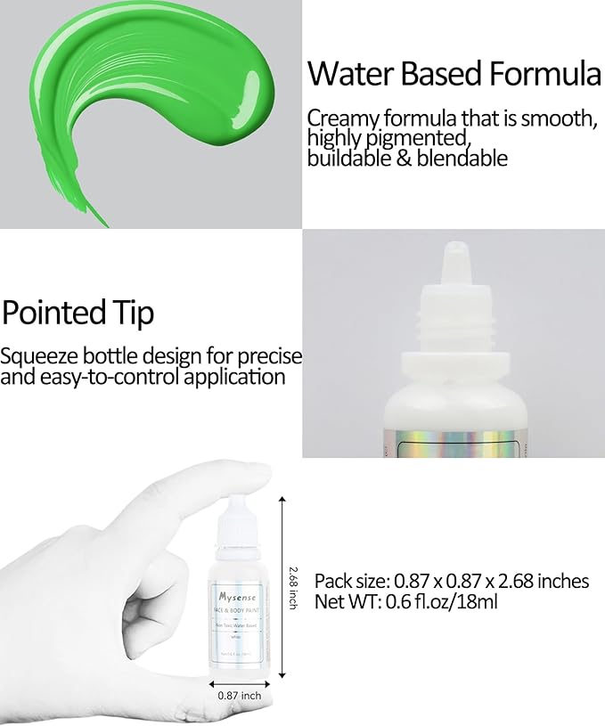 Mysense Light Green Face Body Paint,St Patricks Day Outfit Accessories,Water Based Washable Cream Body Paint for Adults and Children Halloween Gamora Witch Costume Christmas Cosplay Makeup,0.6oz