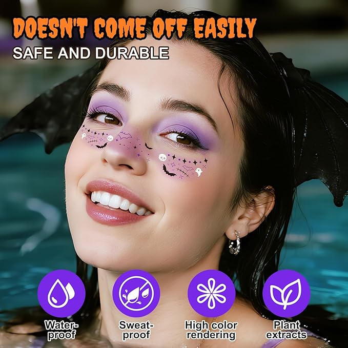 24pcs Halloween Freckles Makeup Patches Face Glitter Speckles, Halloween Temporary Face Tattoo Glitter Freckles, Glitter Speckles Patches for Adults and Kids, Cute Sparkling Fake Freckles for Festival