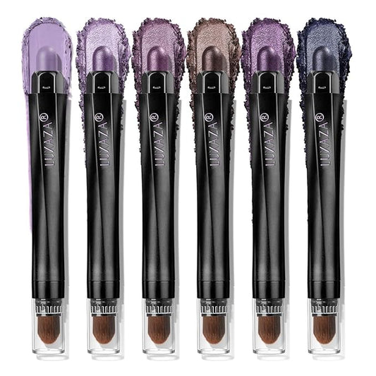 Purple Eyeshadow Stick 6PCS Set, Metallic Shimmer Matte Cream Eye Shadow Palette Eyeliner Brightener Pencil Crayon Halloween Makeup- LAVENDER