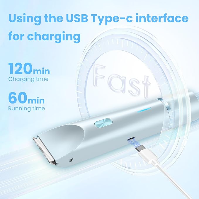 Bikini Trimmer for Women-2 in 1 Dual Head Electric Razors,USB Rechargeable Bikini Electric Shaver,IPX7 Waterproof Dry & Wet Use Body Hair Trimmer and Facial Hair Remover for Underarm Leg Body,Blue