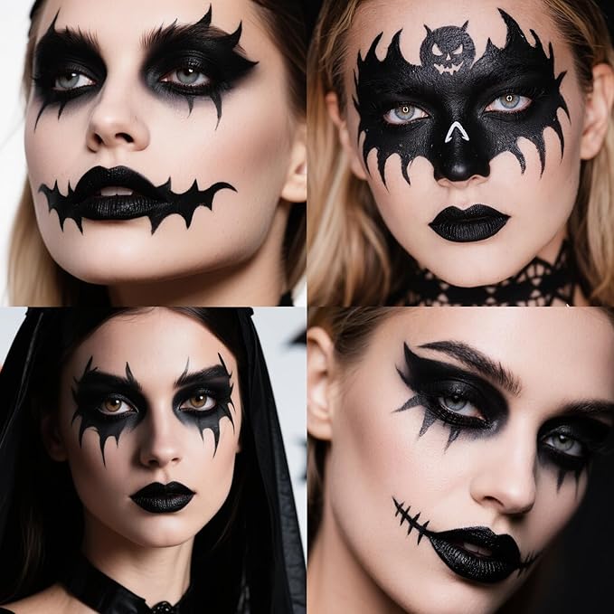 Black Face Body Paint Kit for Kids & Adults, Non-Toxic Water-Based Professional Face Painting Palette with Brushes for Halloween Clown Goth Vampire SFX Makeup, Art Stage Cosplay Parties