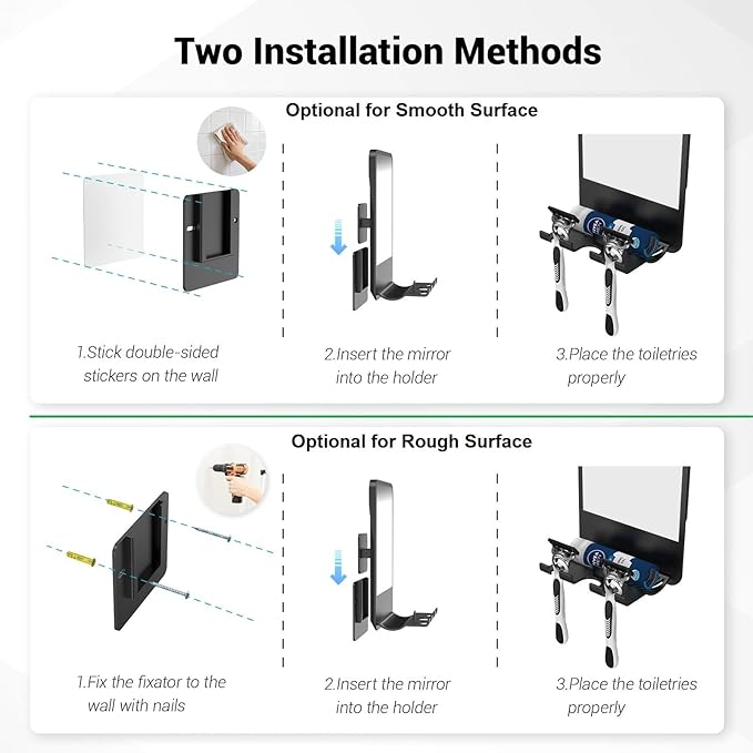 Shower Mirror for Shaving Fogless with Multifunctional Storage for Razor and Shaving Foam Canister,Adjustable Angle Mirror (White)