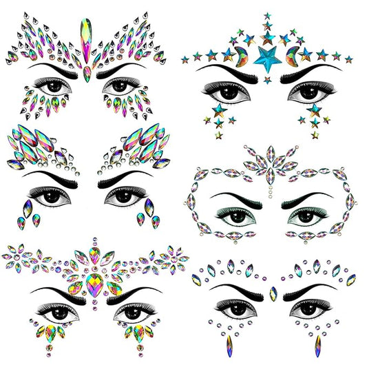 6Sets Festival Face Jewels stickers Body jewels stickers Glitter Rave Face Gems Rhinestones – Eye Body Gems | Rhinestone Stickers | Body Glitter Festival Rave & Party Accessories colorful