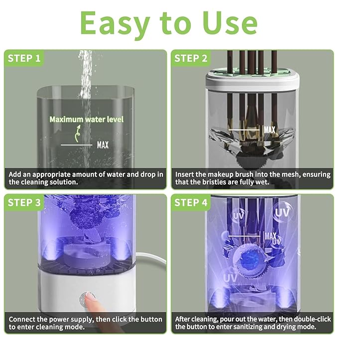 Electric Makeup Brush Cleaner - 9000 RPM Makeup Brush Cleaning Machine with Dry Function - IP65 Waterproof Automatic Makeup Brush Cleaner for Makeup Sponges and Brushes Cosmetic Brush Cleaner Plug-in