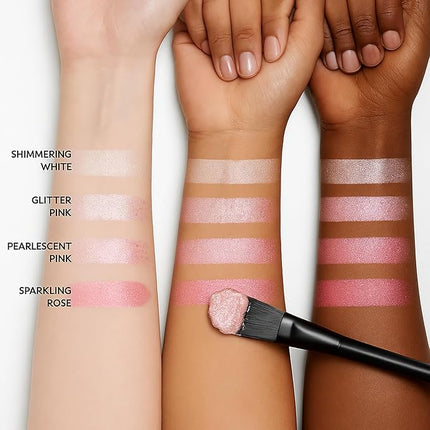 K'APEINE Glitter Eyeshadow Palette, 4 Colors Fine Shimmer Eye Shasows Sparkle Pink White Makeup Palette Diamond Bright Eyeshadow Highly Pigmented Makeup Kit Long Lasting for Women Girls Daily, Party