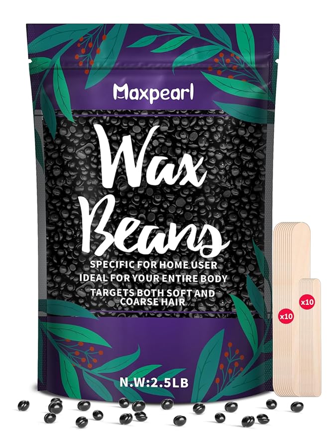 Maxpearl 2.5LB Hard Wax Beads for Hair Removal, Men’s Coarse Hair Formula - Brazilian Waxing, Sensitive Skin, Face, Underarms, Legs, Back, Chest and More, with 20 Applicators, Black