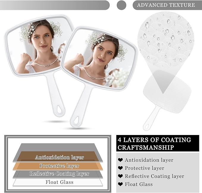 Qunclay 10 Pcs Large Hand Mirror Handheld Mirror with Handle Wall Mount for Barber Bathroom Portable Beauty School Gift for Vanity Makeup Home Salon Travel Use(7.3'' W x 10.3'' L,White)