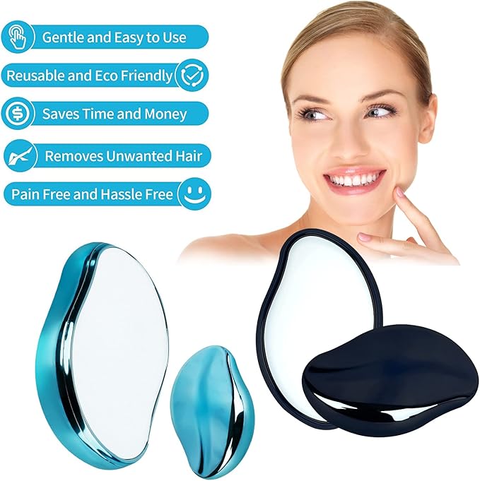 2 Pcs Crystal Hair Eraser for Women and Men - Reusable Crystal Hair Remover - Portable Magic Painless Exfoliation Easter Basket Stuffers - Blue & Black