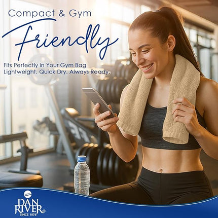 DAN RIVER 6-Pack Premium Hand Towels (16x28 Inches) - 100% Cotton, Ultra Soft, Lightweight, Highly Absorbent Towels for Bathroom, Spa, Gym, Salon, Hotel, and Travel - Tan