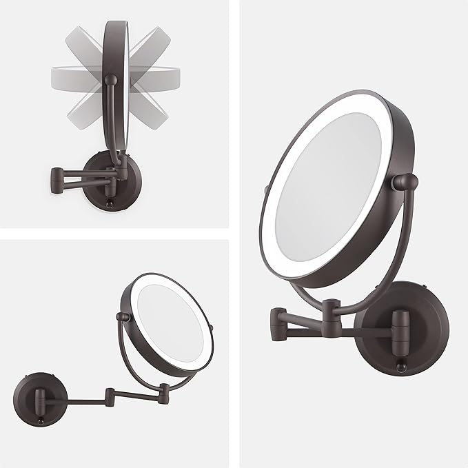 Zadro 11" LED Wall Mounted Makeup Mirror 10X/1X Shaving Mirror Cordless or Battery Operated Vanity Mirrors for Wall (Large | 10X/1X | 11" x 14.5", Oil-rubbed Bronze)