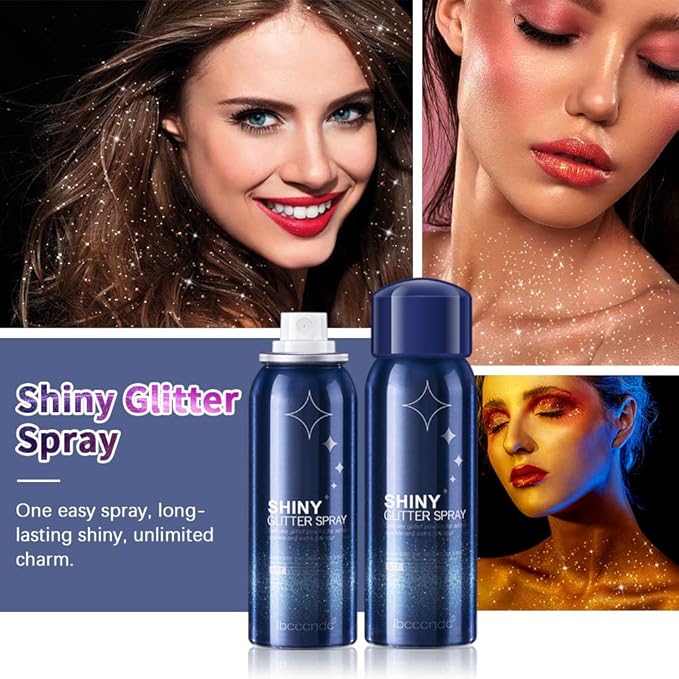 2 Pcs Body Glitter Spray, Perfect Body Glitter for Music Festival Stage Makeup and Festival Rave Shimmer Spray Highlighter Makeup.