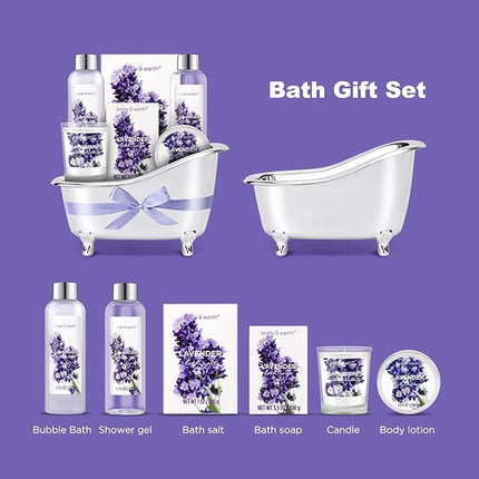 Gift Set for Women Body & Earth Gifts Set Lavender Gift Baskets For Women Bath Sets with Bubble Bath Body Lotion Scented Candle Valentine‘s Day Gifts