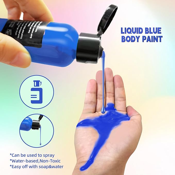 Go Ho Blue Face Body Paint(2.1 oz),Blue Makeup Water Based Face Paint and Body Paint for Airbrush Makeup Special FX, Cosplay, and Halloween Make up