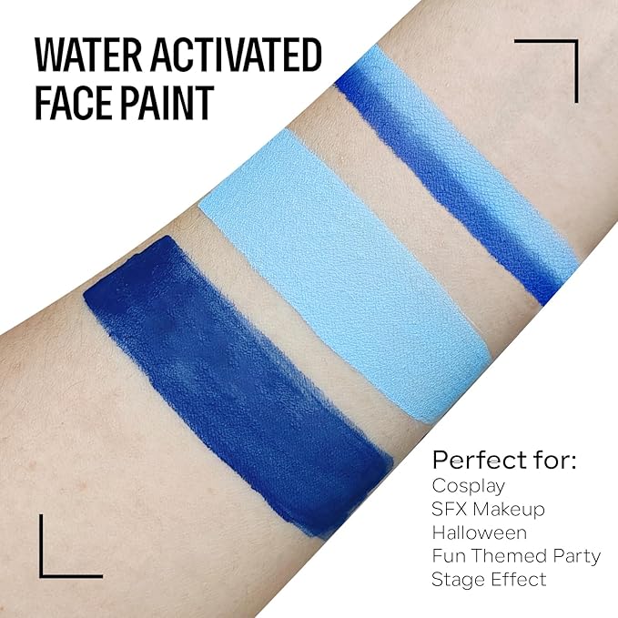 Blue Face Body Paint Makeup Foundation 30g, Water Activated Dark/Baby Blue Cream to Powder Face Body Paint Makeup for Halloween Costume Cosplay Theater Stage Dress-Up Makeup